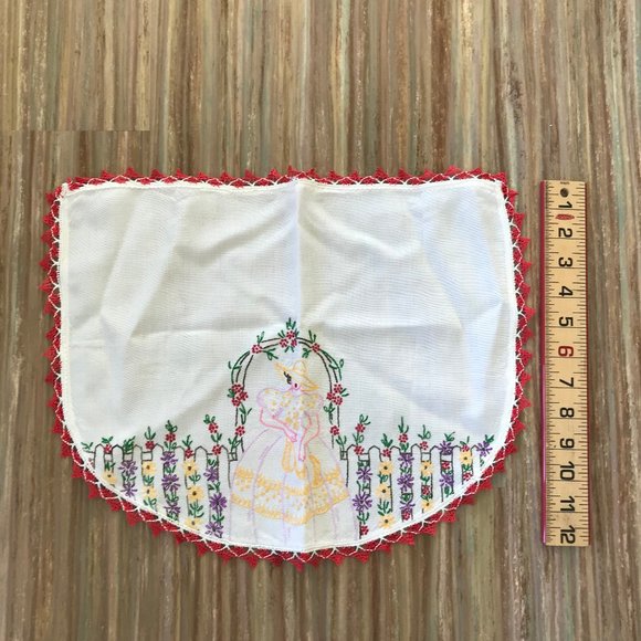 Ladies Chair Set Hand Embroidered Linen Armrest & Headrest Cover Crinoline Lady - Picture 5 of 6